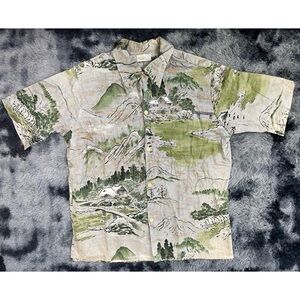 Vintage Surf Line Liberty House Novelty Asian Hawaiian Button Down Shirt